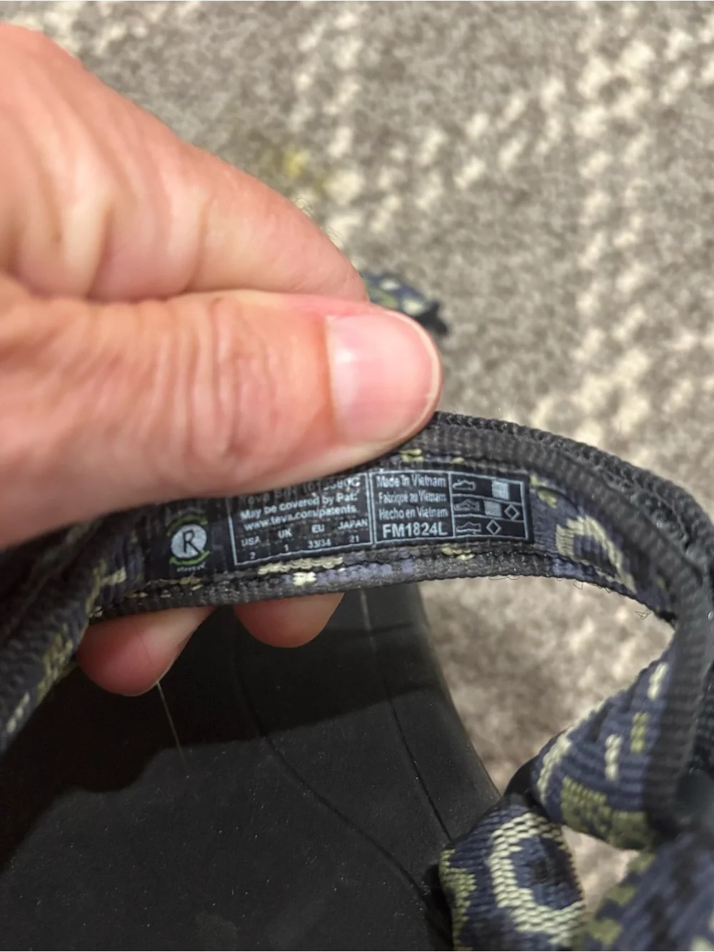 Teva Black Sandals with Blue Sole and Patterned Straps kids size 2
